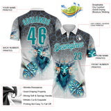 Custom White Teal-Gray Darts Deer Dartboard Performance Polo Shirt