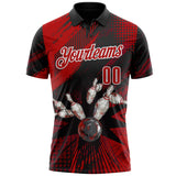Custom Black Red-White Bowling Ball And Pins Strike Performance Polo Shirt