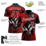Custom Black Red-White Bowling Ball And Pins Strike Performance Polo Shirt
