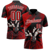Custom Black Red-White Bowling Ball And Pins Strike Performance Polo Shirt