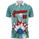 Custom Shadow Blue Fire Red-Black Bowling Ball And Pins Strike Performance Polo Shirt