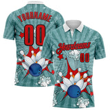 Custom Shadow Blue Fire Red-Black Bowling Ball And Pins Strike Performance Polo Shirt