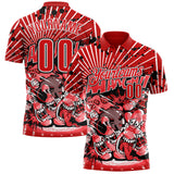 Custom Red Fire Red White-Black Bowling Strike Funny Performance Polo Shirt