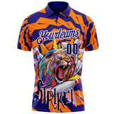Custom Dark Purple Orange-White Bowling Ball And Pins Strike Lion Performance Polo Shirt