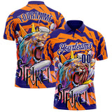 Custom Dark Purple Orange-White Bowling Ball And Pins Strike Lion Performance Polo Shirt