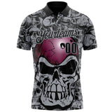 Custom Black-Gray Bowling Ball Strike Skull Performance Polo Shirt