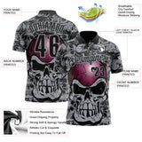 Custom Black-Gray Bowling Ball Strike Skull Performance Polo Shirt