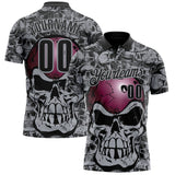 Custom Black-Gray Bowling Ball Strike Skull Performance Polo Shirt