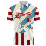Custom White Red-Shadow Blue Bowling American Flag Performance Polo Shirt