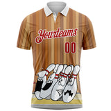 Custom Brown Red-White Bowling Strike Funny Performance Polo Shirt