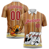 Custom Brown Red-White Bowling Strike Funny Performance Polo Shirt