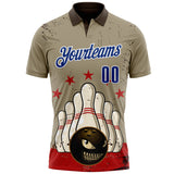 Custom Brown Royal-White Bowling Ball And Pins Strike American Inspired Performance Polo Shirt
