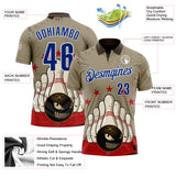Custom Brown Royal-White Bowling Ball And Pins Strike American Inspired Performance Polo Shirt