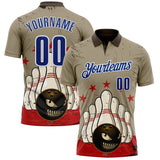 Custom Brown Royal-White Bowling Ball And Pins Strike American Inspired Performance Polo Shirt