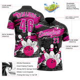 Custom Black Deep Pink-White Bowling Ball And Pins Strike Performance Polo Shirt