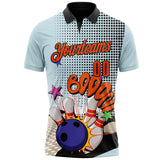 Custom Blue Orange-Black Bowling Ball And Pins Strike Performance Polo Shirt