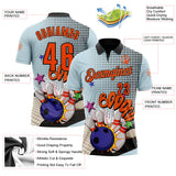 Custom Blue Orange-Black Bowling Ball And Pins Strike Performance Polo Shirt