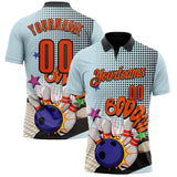 Custom Blue Orange-Black Bowling Ball And Pins Strike Performance Polo Shirt