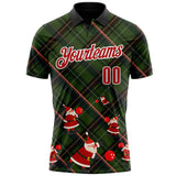 Custom Black Red Green-White Bowling Ball Christmas Santa Claus Performance Polo Shirt