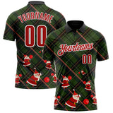 Custom Black Red Green-White Bowling Ball Christmas Santa Claus Performance Polo Shirt