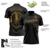Custom Black-Old Gold Bowling Club Vintage Performance Polo Shirt