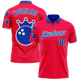 Custom Red Thunder Blue-White Bowling Ball Crown American Inspired Performance Polo Shirt