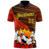 Custom Red Yellow-Black Bowling Ball And Pins Strike Performance Polo Shirt