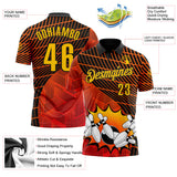 Custom Red Yellow-Black Bowling Ball And Pins Strike Performance Polo Shirt