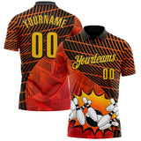 Custom Red Yellow-Black Bowling Ball And Pins Strike Performance Polo Shirt