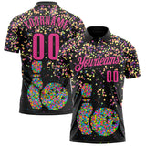 Custom Black-Pink Bowling Ball And Pins Chromatic Performance Polo Shirt