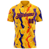 Custom Gold Dark Purple-Orange Bowling Ball And Pins Performance Polo Shirt