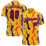Custom Gold Dark Purple-Orange Bowling Ball And Pins Performance Polo Shirt