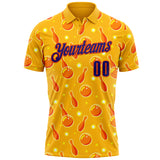 Custom Gold Dark Purple-Orange Bowling Ball And Pins Performance Polo Shirt