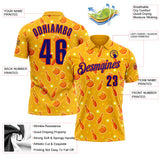 Custom Gold Dark Purple-Orange Bowling Ball And Pins Performance Polo Shirt