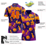 Custom Purple Orange-Light Yellow Bowling Ball And Pins Performance Polo Shirt