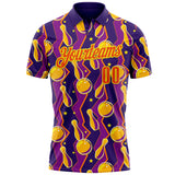 Custom Purple Orange-Light Yellow Bowling Ball And Pins Performance Polo Shirt