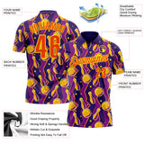Custom Purple Orange-Light Yellow Bowling Ball And Pins Performance Polo Shirt