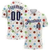 Custom White-Navy Bowling Ball And Pins Performance Polo Shirt