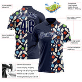 Custom Navy-White Bowling Ball And Pins Performance Polo Shirt