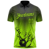 Custom Neon Green-Black Bowling Ball And Pins Strike Performance Polo Shirt