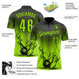Custom Neon Green-Black Bowling Ball And Pins Strike Performance Polo Shirt