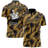 Custom Black-Old Gold Bowling Crown Performance Polo Shirt