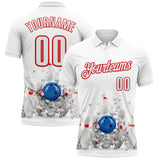 Custom White-Fire Red Bowling Ball And Pins Strike Performance Polo Shirt
