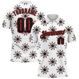 Custom White Black-Red Bowling Ball And Pins Strike Performance Polo Shirt