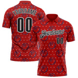 Custom Red Black-White Bowling Ball Performance Polo Shirt