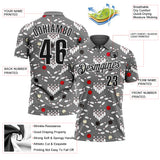 Custom Steel Gray Black-White Bowling Ball And Pins Strike Performance Polo Shirt