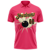 Custom Neon Pink Navy-Gold Bowling Ball And Pins Strike Performance Polo Shirt