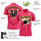 Custom Neon Pink Navy-Gold Bowling Ball And Pins Strike Performance Polo Shirt