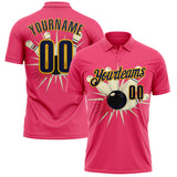 Custom Neon Pink Navy-Gold Bowling Ball And Pins Strike Performance Polo Shirt