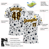 Custom White Brown-Yellow Bowling Ball And Pins Strike Performance Polo Shirt